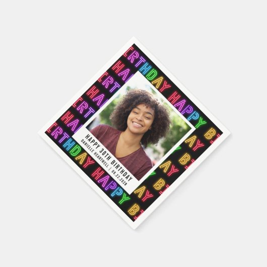 Glücklicher 30. Geburtstag Foto Regenbogenneon Serviette (Ecke)