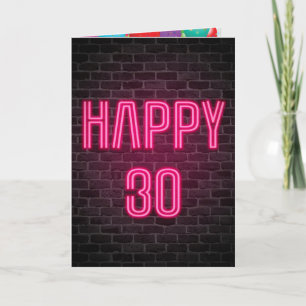 Glücklicher 30. Geburtstag Neon Sign auf Backstein Karte