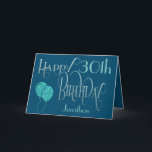 Glücklicher 30. Geburtstagsname Blau Karte<br><div class="desc">Ein elegantes Design verzierter Typografie in dunklen Farben für einen 30. Geburtstag. Glücklich Geburtstag ist Set in einem dekorativen Skript in Blau, und das Alter ist in einer koordinierenden Schrift in sanft aquamarin, zusammen mit dem Namen Ihres Empfängers, auf einem blauen Hintergrund. Sie können die Nachricht in Ihren eigenen Gruß...</div>