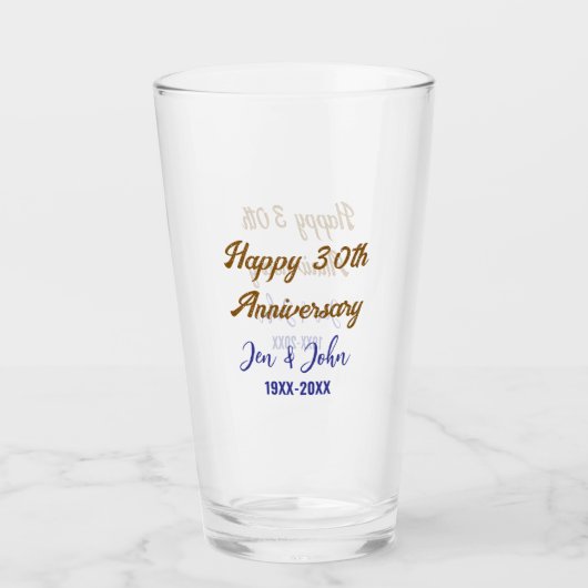 Glücklicher 30. Hochzeitstag königsblauer Golden s Glas (Vorderseite)