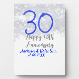 Glücklicher 30. Hochzeitstag Silberblauer Glitzer Fotoplatte