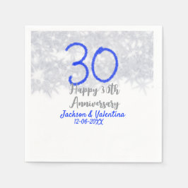 Glücklicher 30. Hochzeitstag Silberblauer Glitzer Serviette