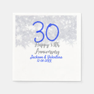 Glücklicher 30. Hochzeitstag Silberblauer Glitzer Serviette