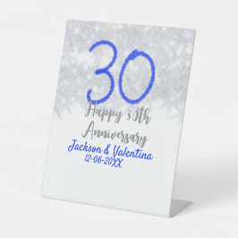 Glücklicher 30. Hochzeitstag Silberblauer Glitzer Sockelschild