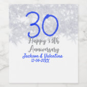 Glücklicher 30. Hochzeitstag Silberblauer Glitzer Weinetikett (Einzelnes Label)