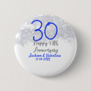Glücklicher 30. Hochzeitstag silberner blauer Glit Button