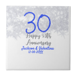 Glücklicher 30. Hochzeitstag silberner blauer Glit Fliese
