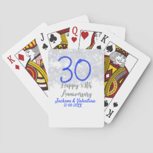 Glücklicher 30. Hochzeitstag silberner blauer Glit Spielkarten