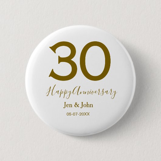 Glücklicher 30-jähriger Jubiläumsname Datum golden Button (Vorderseite)