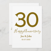 Glücklicher 30-jähriger Jubiläumsname Datum golden Einladung (Vorne/Hinten)