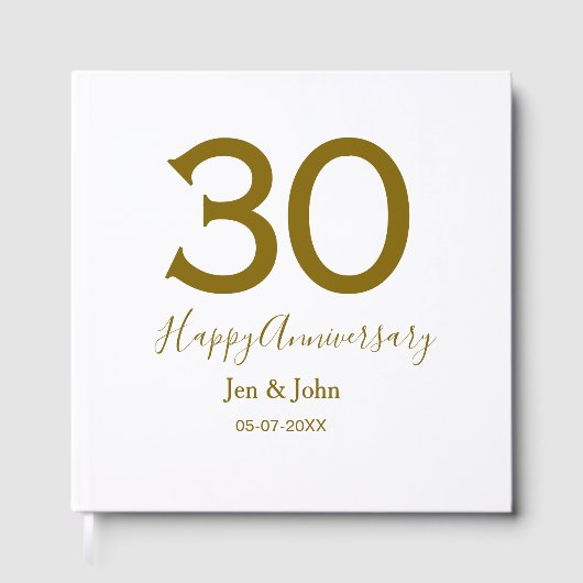 Glücklicher 30-jähriger Jubiläumsname Datum golden Gästebuch (Vorderseite)