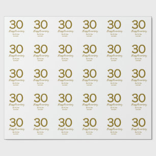 Glücklicher 30-jähriger Jubiläumsname Datum golden Geschenkpapier