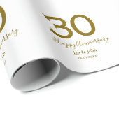 Glücklicher 30-jähriger Jubiläumsname Datum golden Geschenkpapier (Rolleneckpunkt)