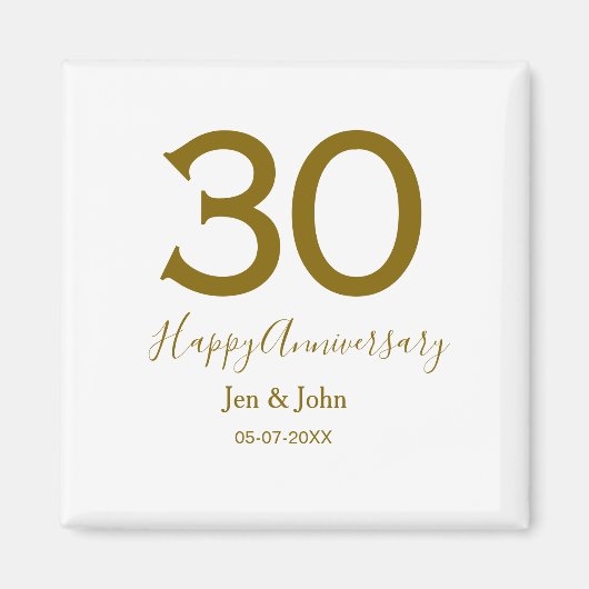 Glücklicher 30-jähriger Jubiläumsname Datum golden Magnet (Vorne)