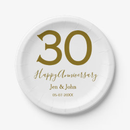 Glücklicher 30-jähriger Jubiläumsname Datum golden Pappteller