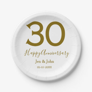Glücklicher 30-jähriger Jubiläumsname Datum golden Pappteller