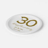 Glücklicher 30-jähriger Jubiläumsname Datum golden Pappteller (Schrägansicht)