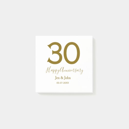 Glücklicher 30-jähriger Jubiläumsname Datum golden Post-it Klebezettel (Vorderseite)