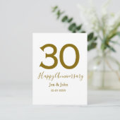 Glücklicher 30-jähriger Jubiläumsname Datum golden Postkarte (Stehend Vorderseite)