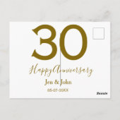 Glücklicher 30-jähriger Jubiläumsname Datum golden Postkarte (Rückseite)