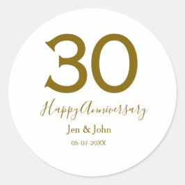 Glücklicher 30-jähriger Jubiläumsname Datum golden Runder Aufkleber