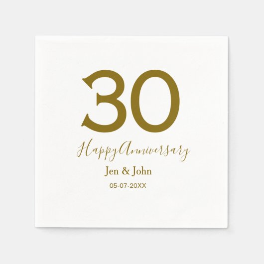 Glücklicher 30-jähriger Jubiläumsname Datum golden Serviette (Vorderseite)