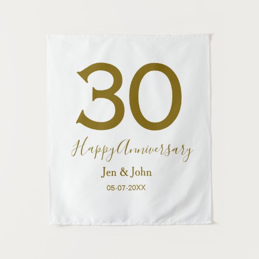 Glücklicher 30-jähriger Jubiläumsname Datum golden Wandteppich (Vorderseite)