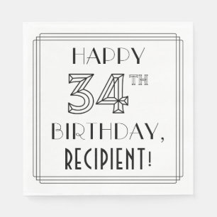 GLÜCKLICHER 34. GEBURTSTAG; Art-Déco-Stil; Individ Serviette