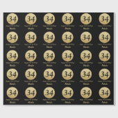 Glücklicher 34. Geburtstag Schwarz und Gold Glitze Geschenkpapier (Flach)