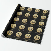 Glücklicher 34. Geburtstag Schwarz und Gold Glitze Geschenkpapier (Ungerollt)