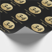 Glücklicher 34. Geburtstag Schwarz und Gold Glitze Geschenkpapier (Ecke)