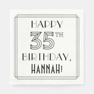 GLÜCKLICHER 35. GEBURTSTAG; Art-Déco-Stil; Individ Serviette