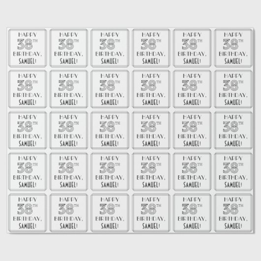 GLÜCKLICHER 38. GEBURTSTAG; Art-Déco-Stil; Individ Geschenkpapier (Saum)