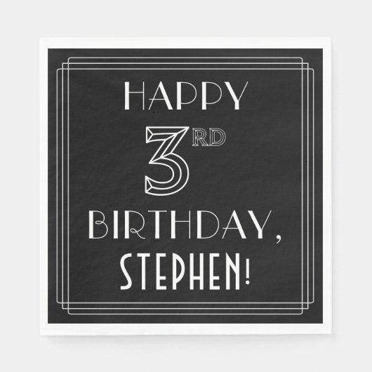 GLÜCKLICHER 3. GEBURTSTAG; Art-Déco-Stil; Individu Serviette (Vorderseite)