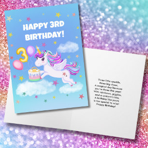 Glücklicher 3. Geburtstag Einhorn mit Geburtstagsk Karte
