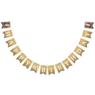 Glücklicher 40. Geburtstag Foto Gold Glitzer Wimpelkette