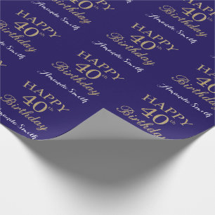 Glücklicher 40. Geburtstag Gold Glitzer und Navy  Geschenkpapier