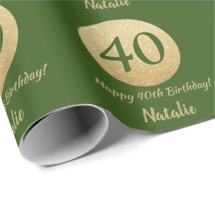 Glücklicher 40. Geburtstag Grün und Gold Glitzer Geschenkpapier