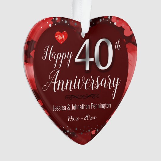 Glücklicher 40. Hochzeitstag Ornament (Vorderseite)