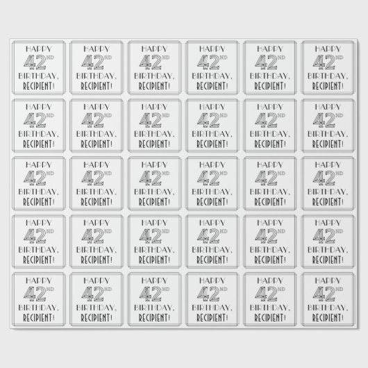 GLÜCKLICHER 42. GEBURTSTAG; Art-Déco-Stil; Individ Geschenkpapier (Flach)