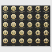 Glücklicher 44. Geburtstag Schwarz und Gold Glitze Geschenkpapier (Flach)