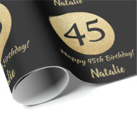 Glücklicher 45. Geburtstag Schwarz und Gold Glitze
