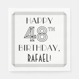 GLÜCKLICHER 48. GEBURTSTAG; Art-Déco-Stil; Individ Serviette