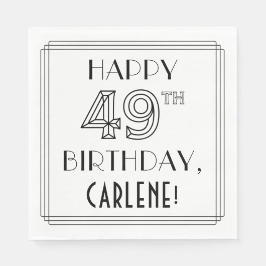 GLÜCKLICHER 49. GEBURTSTAG; Art-Déco-Stil; Individ Serviette (Vorderseite)