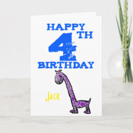 Glücklicher 4. Geburtstag Cartoon Dinosaurier - Ju Karte