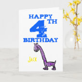 Glücklicher 4. Geburtstag Cartoon Dinosaurier - Ju Karte (Gelbe Blume)