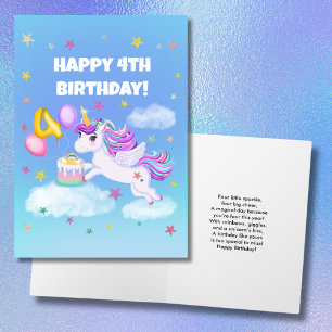 Glücklicher 4. Geburtstag Einhorn mit Geburtstagsk Karte