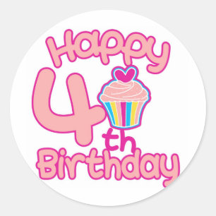 Glücklicher 4. Geburtstag! Runder Aufkleber