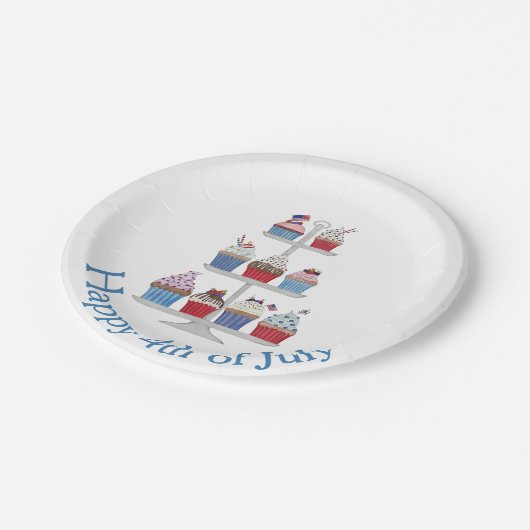 Glücklicher 4. Juli Aquarellkuchen Pappteller (Schrägansicht)