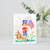 Glücklicher 4. Juli Patriotic Girl Hound Hund Postkarte (Stehend Vorderseite)
